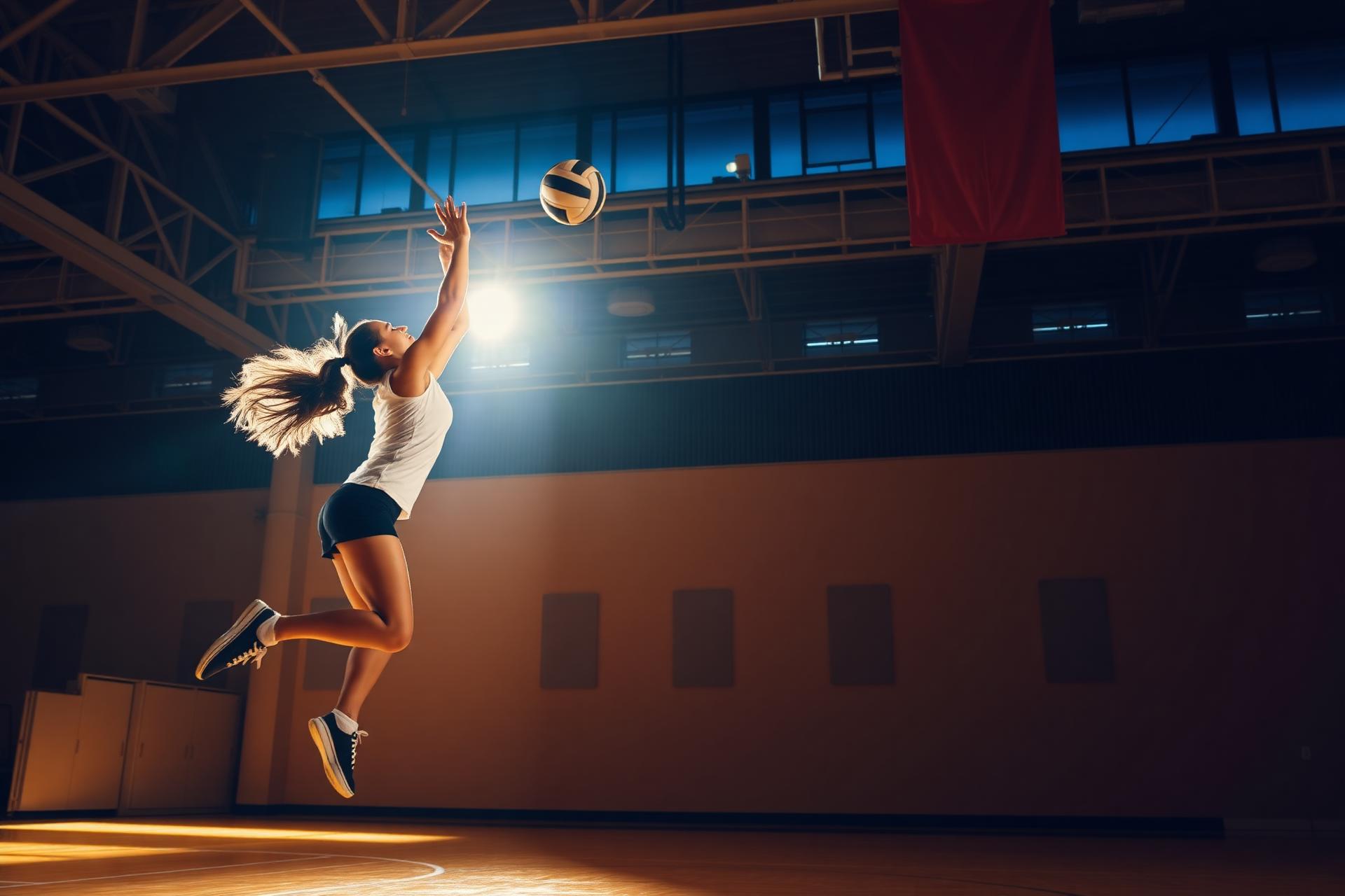 Young female volleyball player spiking in an Omaha gym